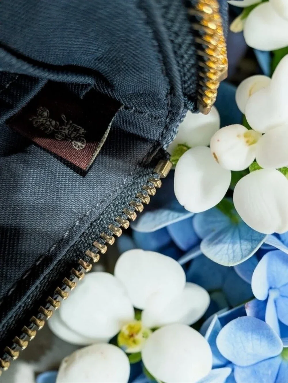 Coach Signature Zip Wristlet in Blue with White Logo Patch